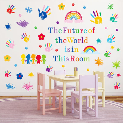 AOWDIAO Inspirational Kids Classroom Wall Decals – The Future of the World Is in This Room Quote – Peel and Stick Vinyl Sticker for School, Nursery and Playroom Decor