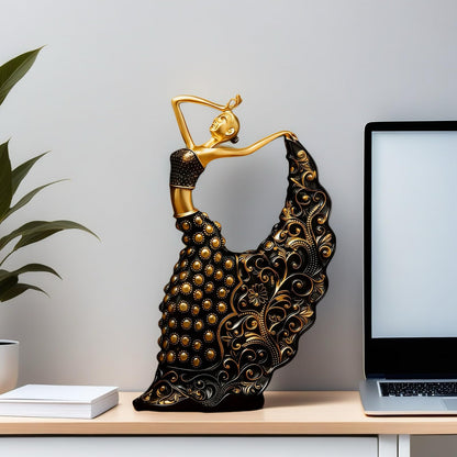 XINDAM Elegant Peacock Art Figurine Dancer Statue Decorative Home & Office Figurines Home Office Display Craft Living Room Decor Ornaments for Tabletop Black and Gold
