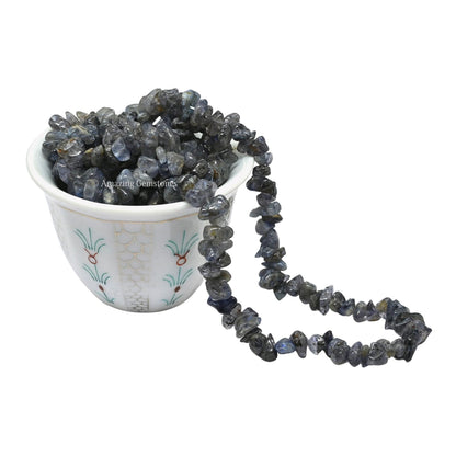 Iolite Pre Drilled Natural Crystals Crushed Chips Beads for Jewelry Making, DIY Handmade Healing Crystals (25 Inch Strand)