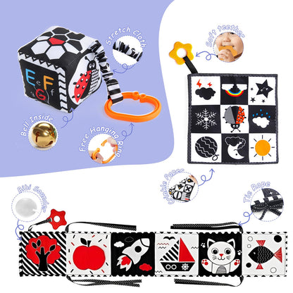 Black and White Sensory Toys for Babies, Montessori High Contrast Newborn Toys for 0-6-12M Baby Brain Development Early Learning Newborn Brain Development Toddlers Kids Gifts