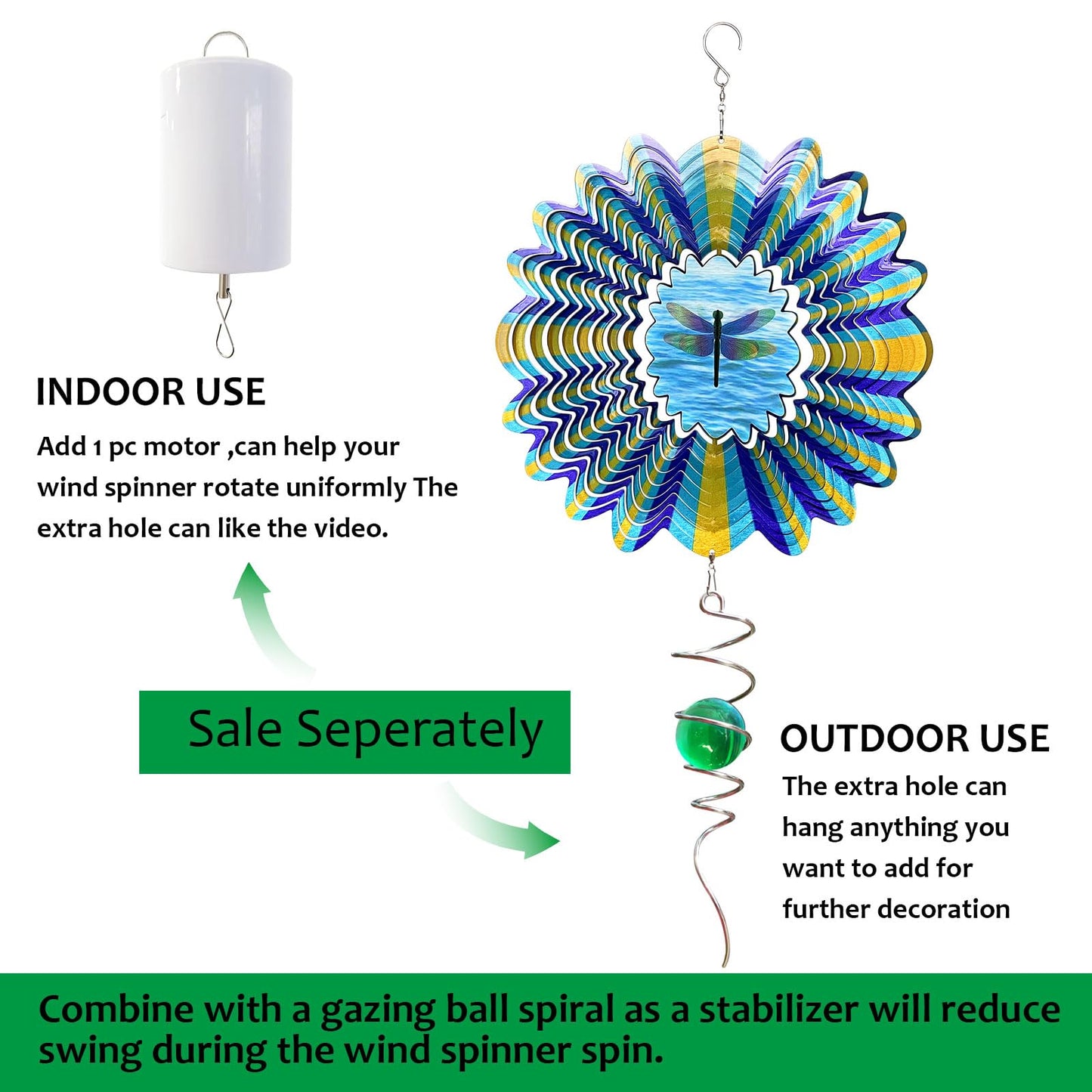 Eiryhope Dragonfly Animated Wind Spinner - 12″ Kinetic 3D Hanging Sculpture, Creates Dragonfly Animation Effect | Patio Lawn Garden Decor, Creative Gifts for Mother/Father/Women/Men