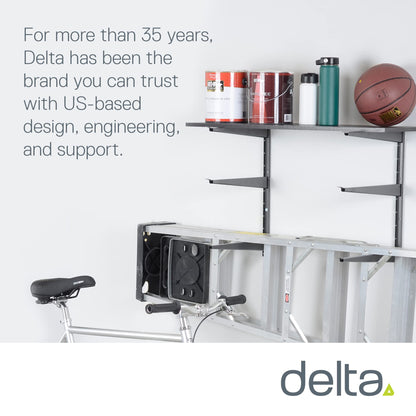 Delta Heavy Duty Wood and Lumber Storage Rack, Holds Up To 480 lbs - Easy to Install Mounted Rack With Steel Construction for Indoor & Outdoor Storage Solution For Garage, Basement & Pantry Cycle