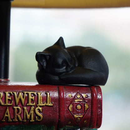 OwMell Tiny Sleeping Cat Statue Hand-Carved Healing Stone Gemstone Little Kitten Statue Figurine 2" - Black Obsidian Small