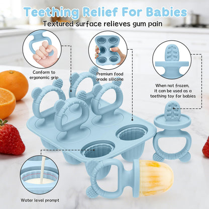 Silicone Baby Popsicle Molds with Sticks, Mini Popsicles Molds for Babies Breastmilk Popsicle Molds for Teething Relief, Frozen Treats Maker Popsicle Maker Ice Pop Mold for Toddlers Kids(Blue)