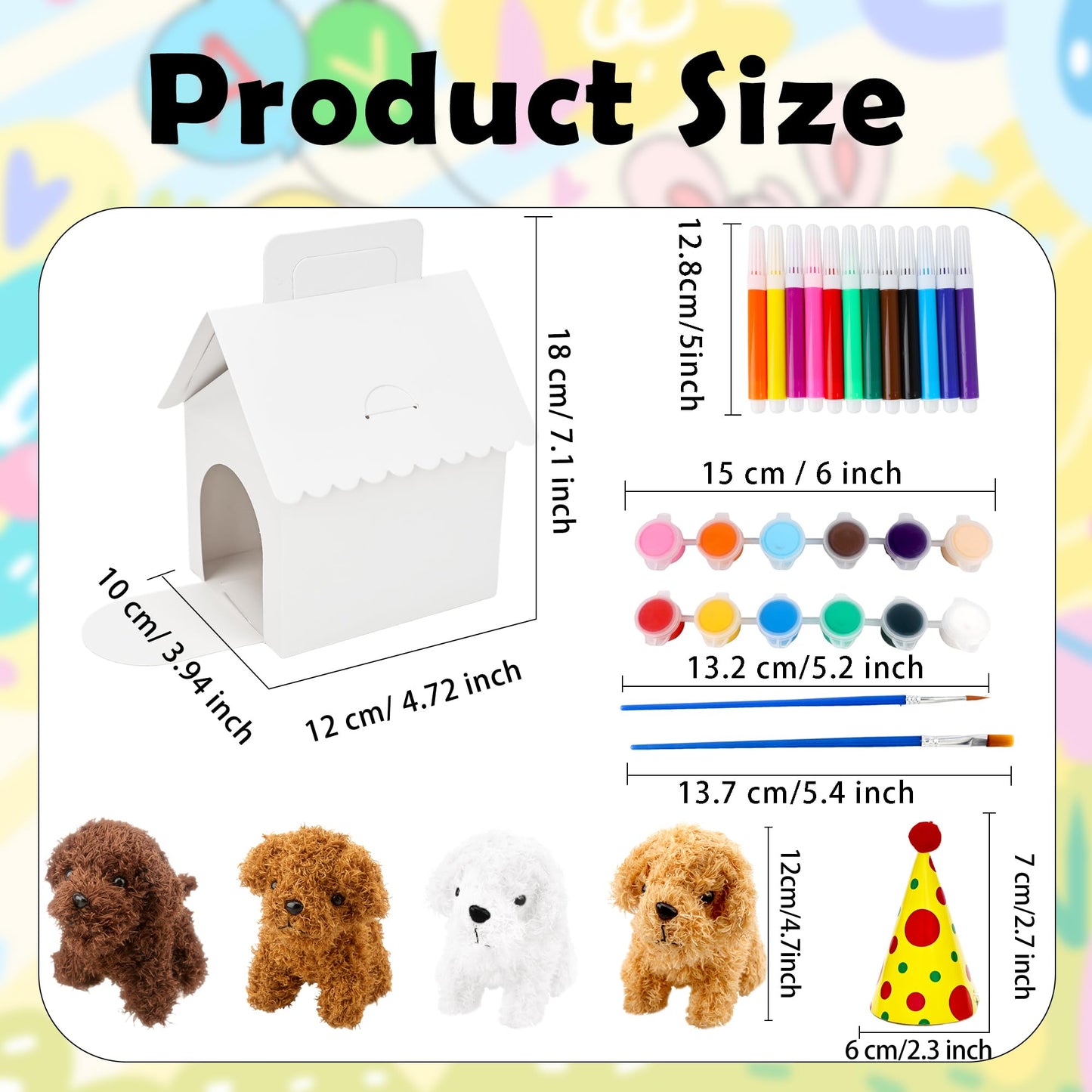 Norcoin 16 Set Mini Plush Dog Set Include Stuffed Puppy Dog House Paper Boxes Hat Stuffed Animal Toy for Adopt a Pet Theme Birthday Party Favor Gifts