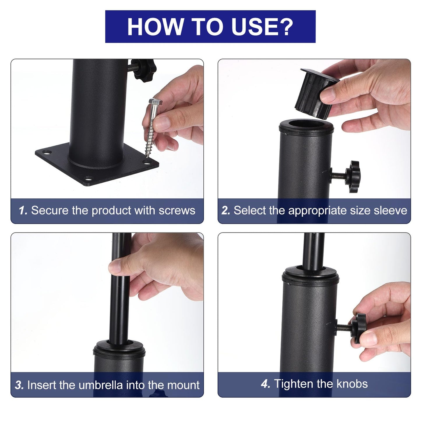 PATIKIL Patio Umbrella Base Stand 2.16" Diameter Umbrella Stand Tube Bracket Deck Mount Umbrella Holder for Outside Garden Backyard Balcony