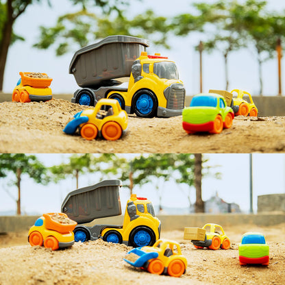 P&C 7.6" Toddler Construction Dump Truck Toys for Ages 2-4, Beach Sand Outdoor Toys Dump Truck Set with Sounds and Lights for Kids 18M+, 2, 3, 4, Ideal Birthday Christmas Gifts for Boys Girls