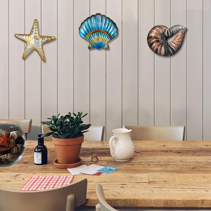 TERKEPT Metal Ocean Wall Sculptures Outdoor Metal Sea Star Conch Wall Art Decor Pool Garden Patio Bathroom Yard Farmhouse Fence Deck