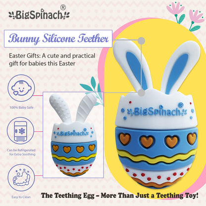 BIGSPINACH Easter Egg Baby Teether,Baby Teething Toy for Pain Relief,Silicone Bunny Rabbit Teether,Easter Gift for Babies,Sensory Toy for Boys & Girl (Blue)