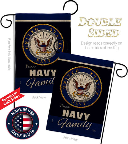 Navy Proudly Family Burlap Garden Flag - Armed Forces USN Seabee United State American Military Veteran Retire Official - House Decoration Banner Small Yard Gift Double-Sided Made in USA 13 X 18.5
