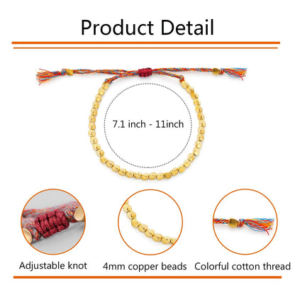 Wremily 2 Pcs Tibetan Copper Bead Adjustable Braided Cotton Bracelet Set Handmade Lucky Rope Bracelet Gift for Women Men
