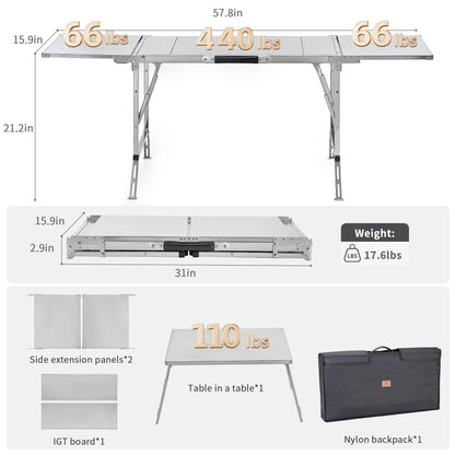 CAMPJOURNEY Folding Table IGT Camping Table, Portable Outdoor IGT Cook System, Stainless Steel Camp Table with Carry Bag for Car Camping Picnic RV Trip Patio Backyard BBQ