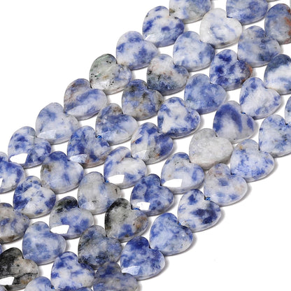 Nitopupu 22pcs Faceted Heart Bead Natural Blue Dot Stone Beads 8mm Crystals and Healing Stones for Jewelry Making Supplies,Friendship Bracelet Kit,Love Gifts