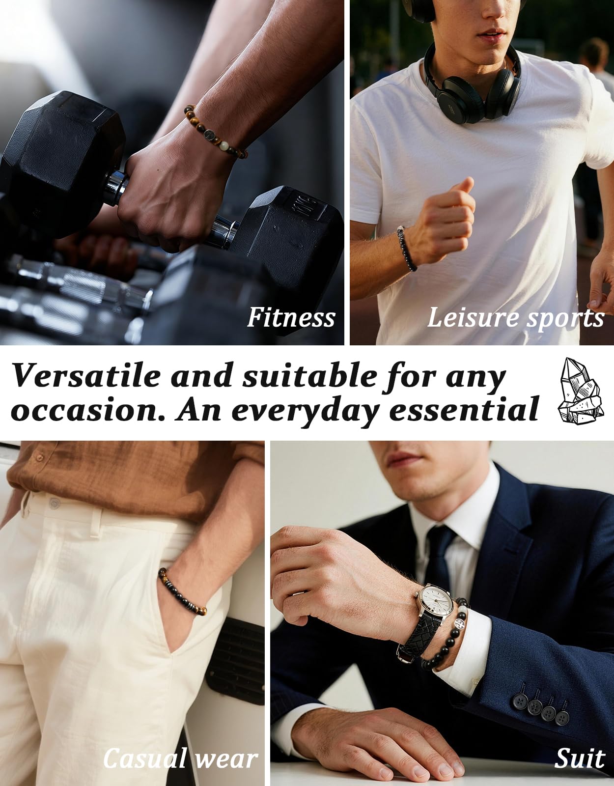 Landorilo Gifts for Men, 8mm Natural Stone Beaded Bracelets, Hematite & Tourmaline Healing Bracelet, Handmade Mens Jewelry Gift for Him, Husband, Son, Father, Friend(To My Son-8.3in)