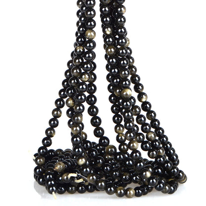 ICAI (Gold Obsidian) Natural Stone Beads Gemstone Round Loose Beads Crystal Energy Stone Healing Power for Jewelry Making DIY,1 Strand 35-37pcs(10mm)