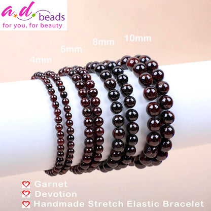 AD Beads Handmade Gemstone Stretch Elastic Bracelet Crystal Healing Reiki Nature's Beauty and Spiritual Essence Unisex (4mm, Garnet (Devotion))