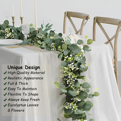 2 Pack Artificial Eucalyptus Garland 5.9FT Spring Greenery Garland Decor Summer Faux Silver Dollar Hanging Eucalyptus Greenery Vines for Home Table Mantle Wedding Party Indoor Outdoor