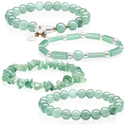 Landical 4 Pcs Jade Bracelet for Women Good Luck Wealth Green Aventurine Bracelet 8 mm Stretch Dongling Jade Beaded Spiritual Gift