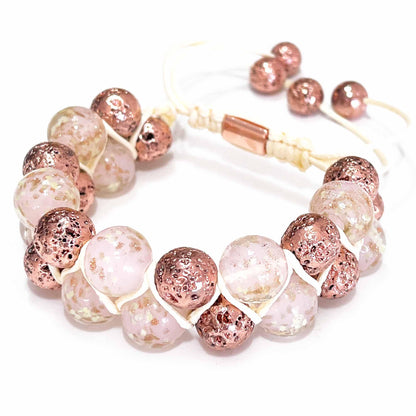 ARTSY Crafts Glow in The Dark Firefly Beads Bracelets, 7 Chakras Crystal Mermaid Glass Beaded Bracelets for Anti Anxeity Healing Energy Money Wealth Abundance Stackable Bangle Wristband (2-Row Pink)