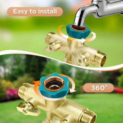 IPOW 3 Way 1.2MPa High Flow Heavy Duty Garden Hose Splitter, 3/4" Spigot Faucet Connectors with 6 Rubber Hose Washers and Comfort Grip Use, Hose Pipe Tap Splitter for Garden Outdoor Home