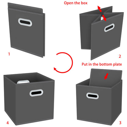 Yunkeeeper storage bins Cubes, Fabric Cube Organizer with Handle, Foldable Cube Bins for Cloth or Accessary Storage, 11x11x11, Set of 3,(Gray)