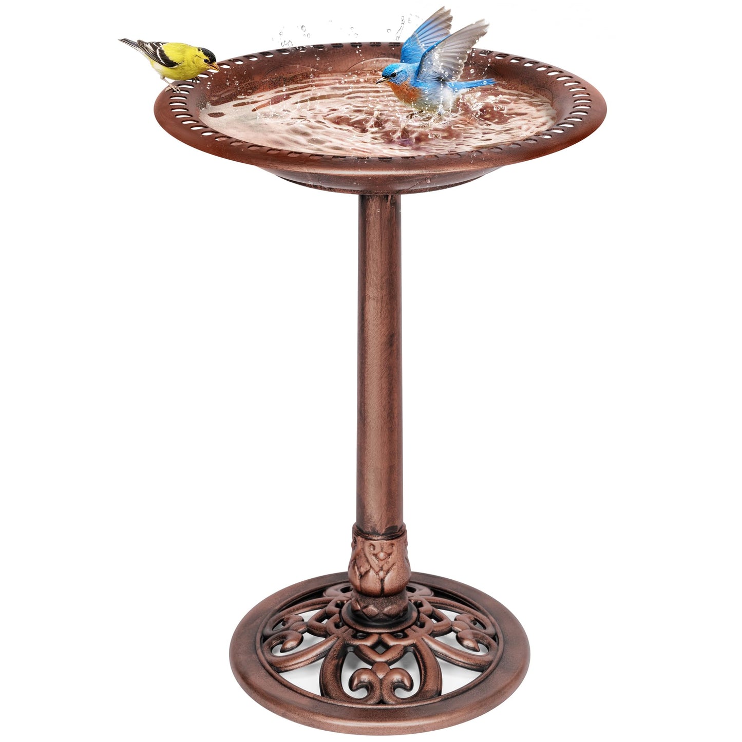 VIVOHOME Bird Bath for Outside, Polyresin Pedestal Bird Baths for Outdoor, Garden, 28 Inch Height Weather-Resistant Birdbaths with 20" Bowl, Antique Bronze