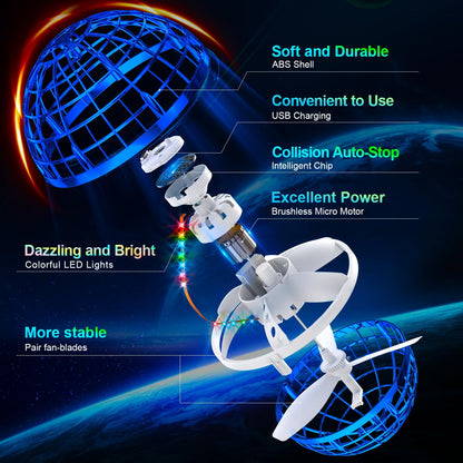 Ivtivfu Flying Orb Ball (Blue, 2026 Upgraded) with Dazzling Lights, Magic Hover Spinner, Cool Boomerang Drone, Floating Cosmic Globe, Kids Toys Gifts for 6 7 8 9 10 Year Old Boys Girls