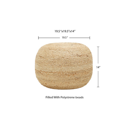 REDEARTH · Jute Circular Jute Pouf Ottoman - Braided Pouffe Accent Sitting Round Footrest for Living Room, Bedroom, Nursery, kidsroom, Patio, Gym; 100% Jute (19.5"X19.5"X14"; Jute Natural)