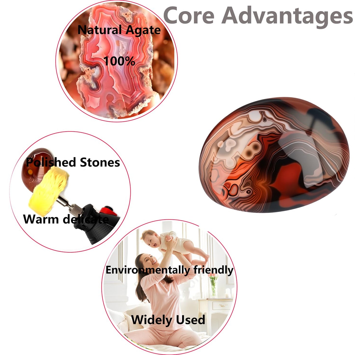 Chiloskit Agate Palm Stone Worry Stones,Natural Sardonyx Healing Crystal for Massage Meditation, Healing, Yoga, Reiki, Zen,Aquarium Decorative Rocks,Gift for Girls Christmas Gifts 4CM (4cm/5pcs)