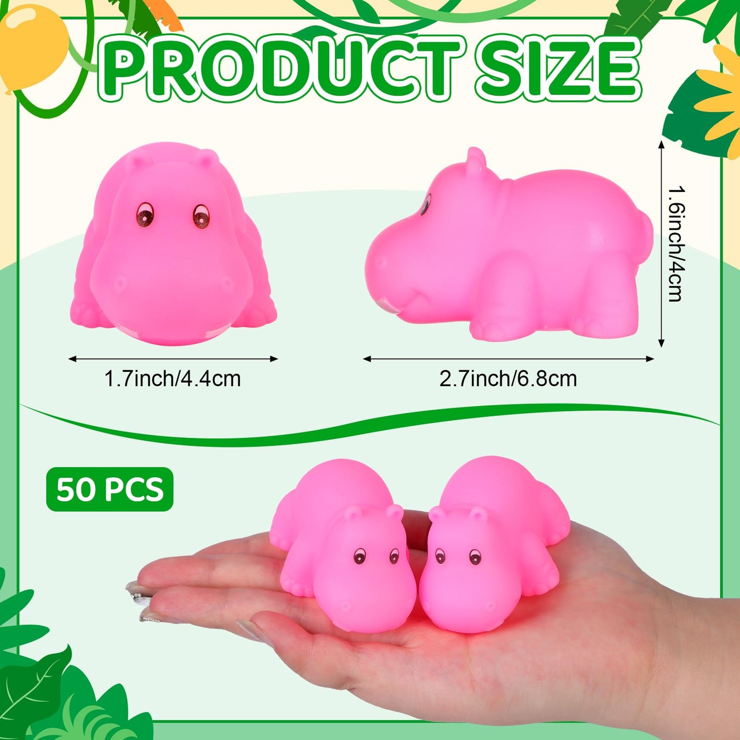 Youdaju 50 Pcs Rubber Hippo Baby Bath Toys Cute Floating Animal Bath Squirts Pink Hippo Bath Buddy Squirter Toys for Toddlers Fun Water Squirting Bathtime Play for Bathtub and Pool,Summer Beach Decor