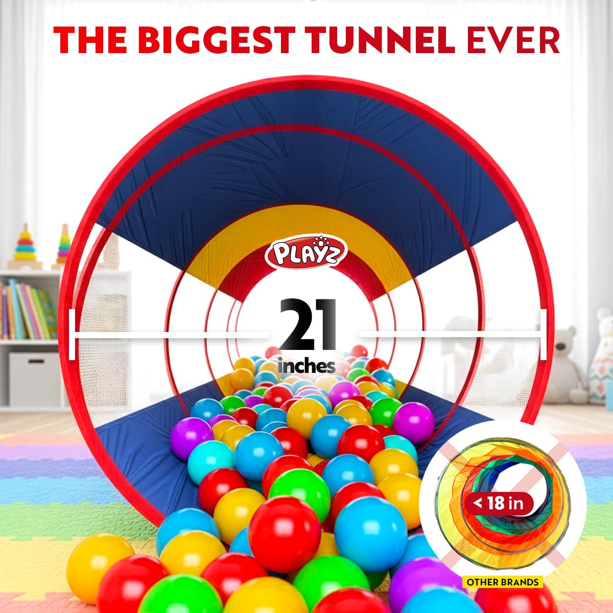Playz Extra-Large Play Tunnel for Toddlers 1-3 Years – Pop-Up Baby Crawl Tube, Sensory Activity, Indoor & Outdoor Kids Toy, Collapsible for Easy Storage