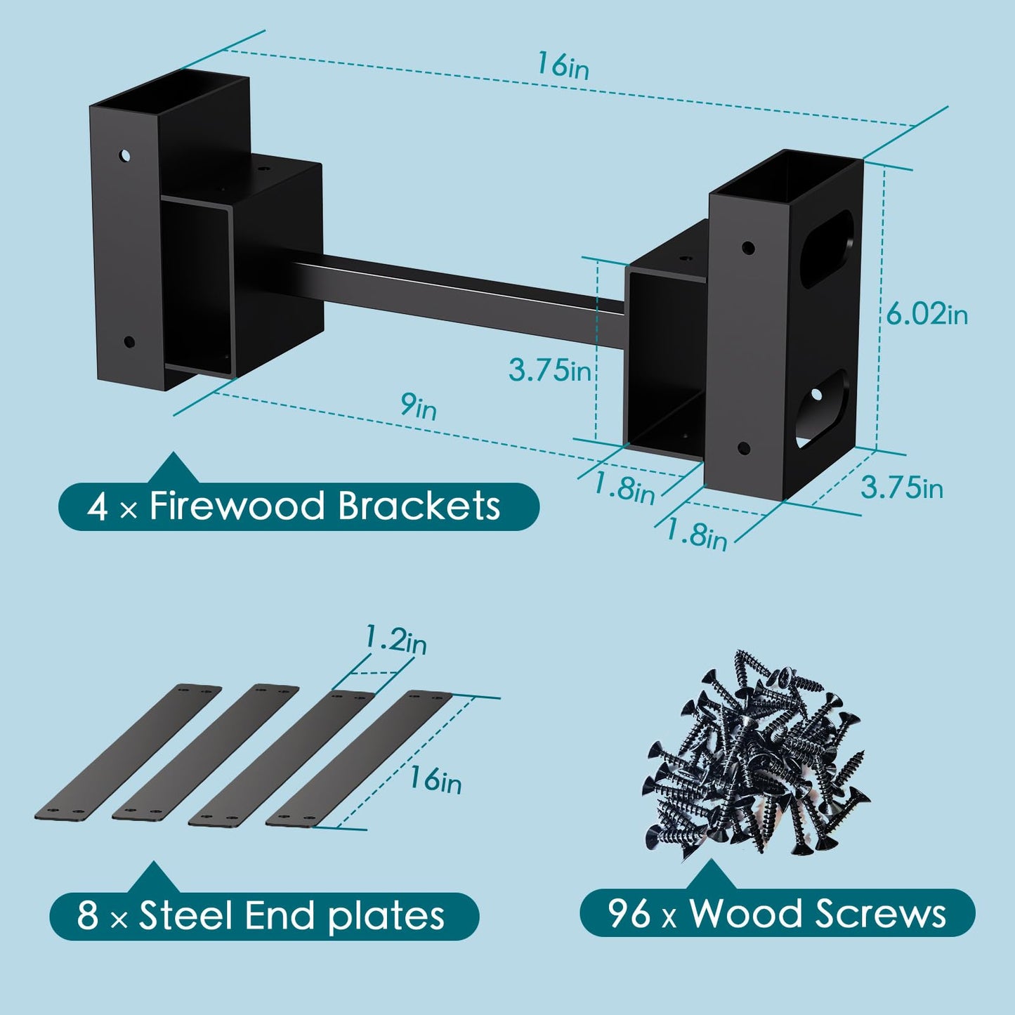 Eibikdi Firewood Rack Outdoor, Adjustable Length Wood Storage Brackets Kit, Log Stacking Stand Holder for Outdoor Indoor Fireplace, Wood Burning Fire Pits, Black, Set of 4