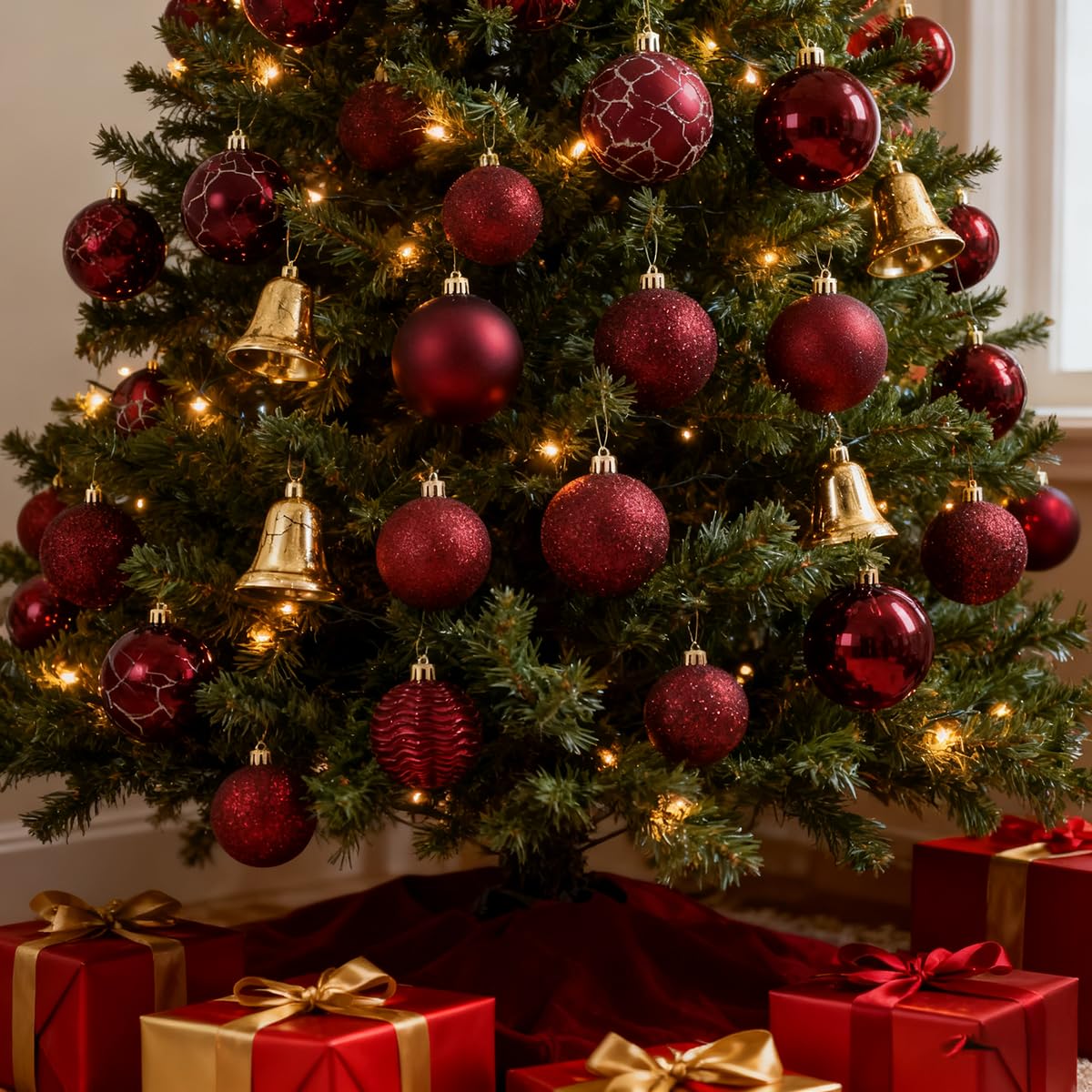 LANGXUN 36pcs Wine Red Christmas Tree Decorations Balls, Bolas De Navidad, 2025 Christmas Decor, Indoor Outdoor Shatterproof Christmas Ornaments, Xmars Party Wedding Suppiles