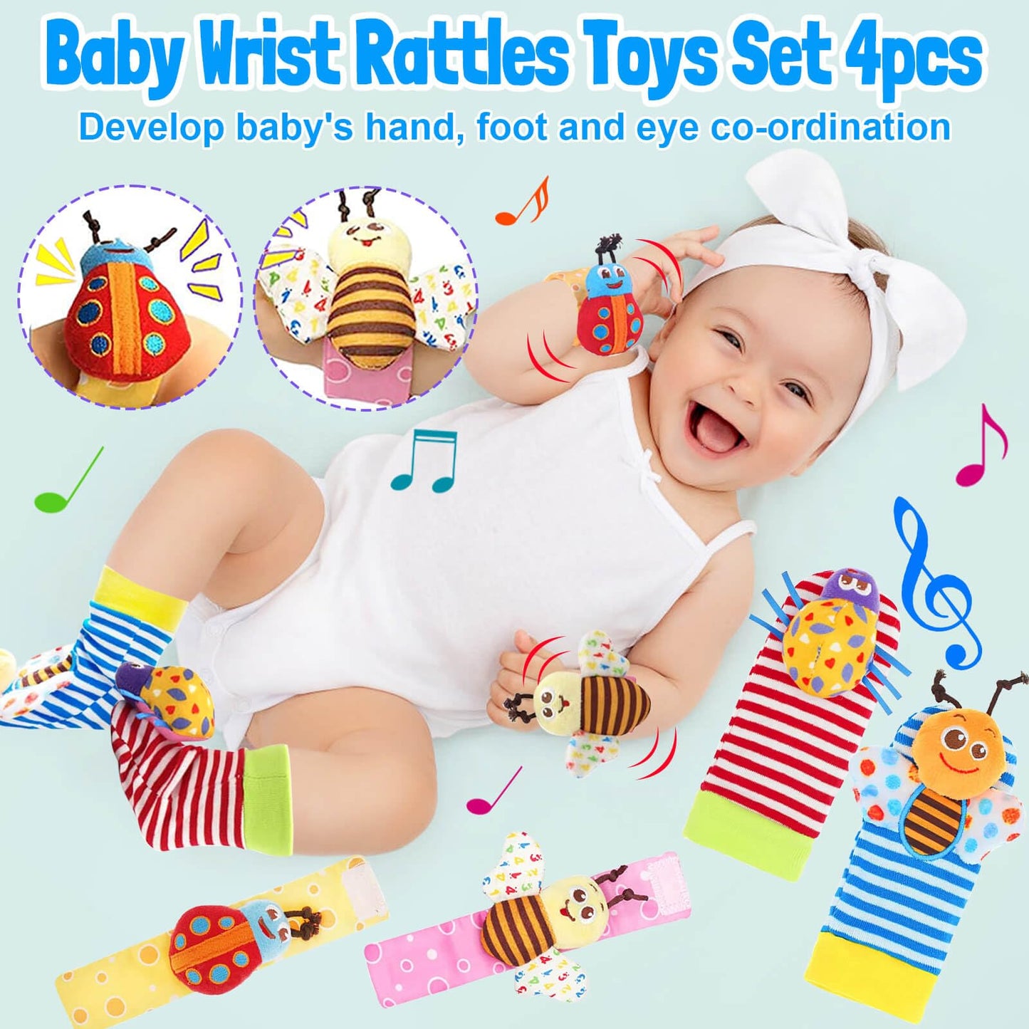 Baby Rattles 0-6 Months: Baby Toys 6-12 Months Infant Toys 0-3 Months Newborn Toys Teething Toys 3-6 Months - Baby Teether Wrist Socks Gifts for Boy Girl