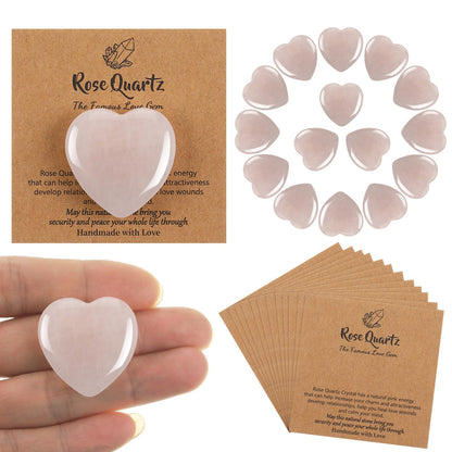 YooNotee 32 Pack 1.2 Inch Rose Quartz Heart Crystal Pink Heart Shaped Stones Gift Set Bulk 16 Pcs Crystal Gemstone Crystals Rock with 16 Pcs Cards for Men Women