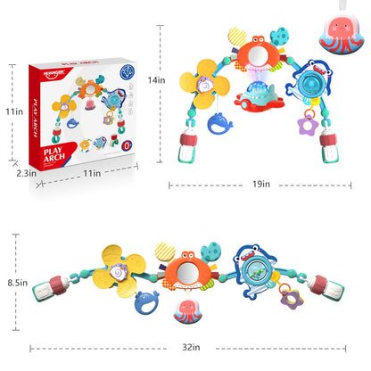 qesfir Musical Baby Stroller Arch, Travel Car Seat Toys, Baby Play Arch Crib Accessory, Mobile for Bassinet, Pram Activity Arch Bar for Babies Infants