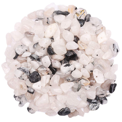 500 pcs Natural Chip Stone Beads, Black Rutilated 5-8 mm Irregular Gemstones Healing Crystal Loose Rocks Bead Hole Drilled for Jewelry Making Bracelet