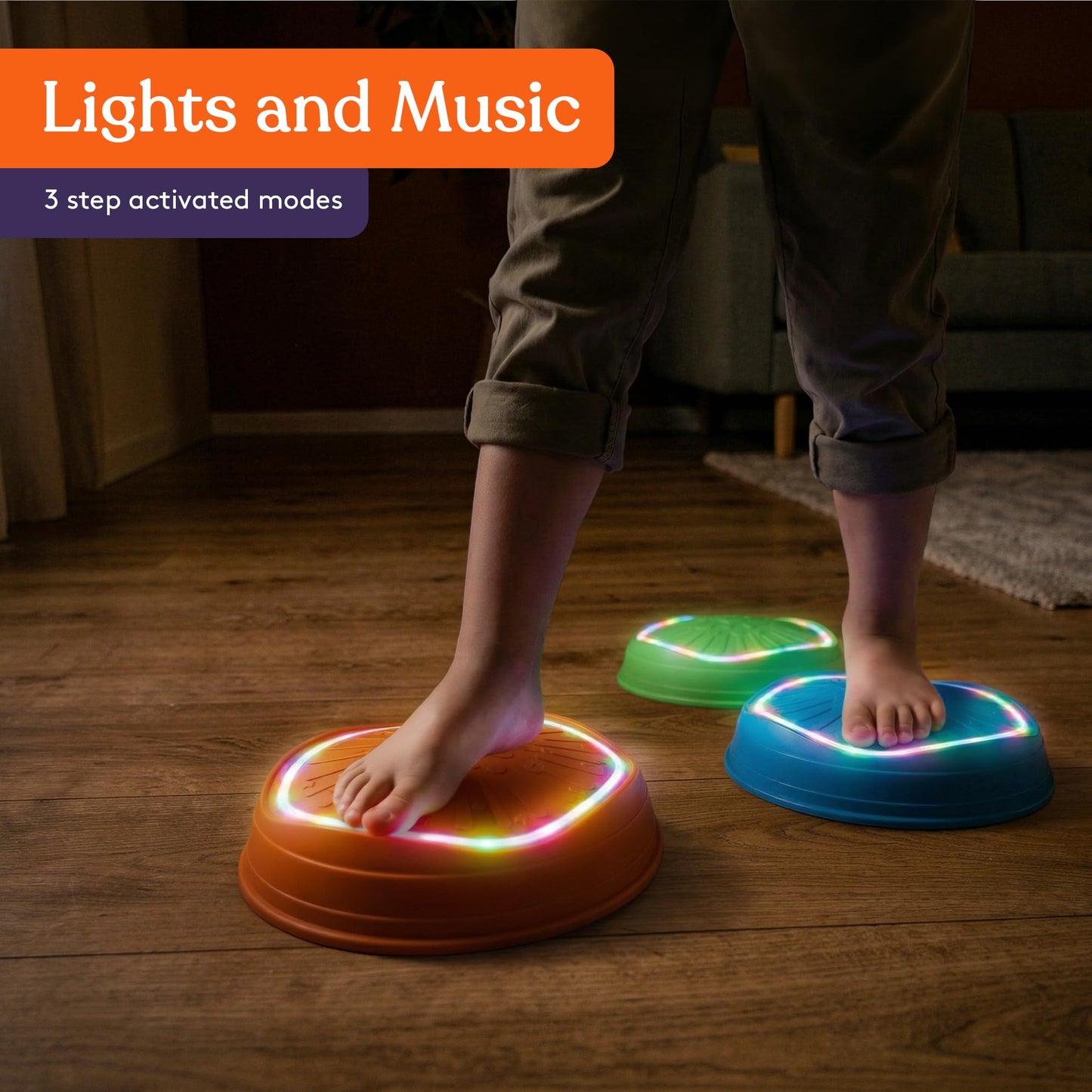 Special Supplies MUSICAL LED Stepping Stones for Kids -Light-Up Balance Blocks- Coordination & Balance for Toddlers & Children- Durable Non-Slip Rubber, Safe Indoor & Outdoor Play-Set of 5