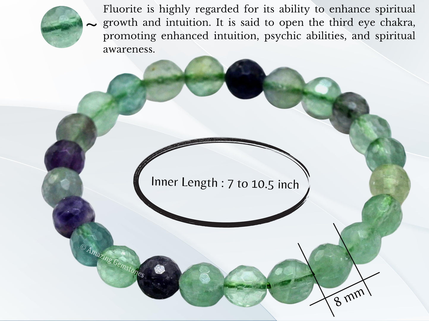 Amazing Gemstone Multi Fluorite Bracelet for Women - Chakra Mens Bracelet Protection Crystals&Healing Stones - Blessing Bracelet Spiritual Meditation Gift (Faceted Beaded Bracelet)
