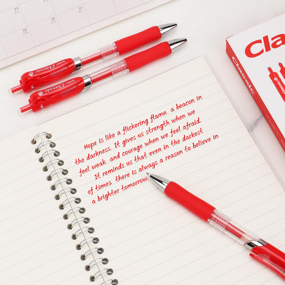 Classic Retractable Gel Roller Pens, 0.7mm Fine Point, Red Ink (Red - 12 Packs)