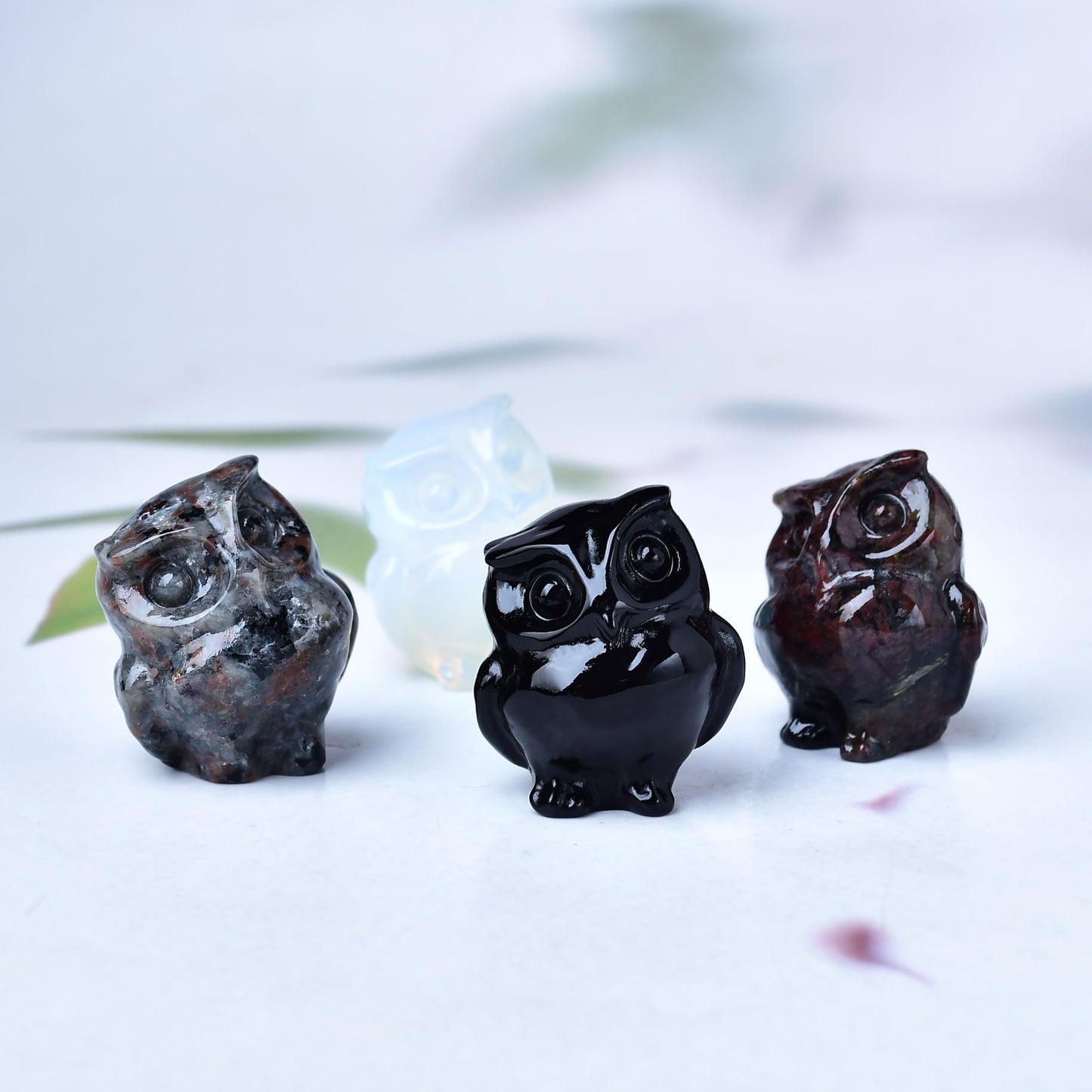 WUYOUSHI Black Obsidian Owl Decor Healing Crystal Statue Polished Gemstone Spiritual Decor for Home & Office Desk Energy Stone Gift for Women, Men (Meditation, Reiki)
