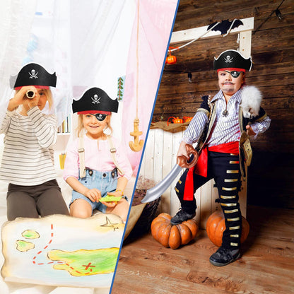 ZeeDix 18 Pcs Pirate Accessories for Kids, Include 6 Pirates Hats, 6 Eye Patches and 6 Swords, Pirate Party Decorations for Christmas, Halloween, Masquerade, Cosplay, Birthday