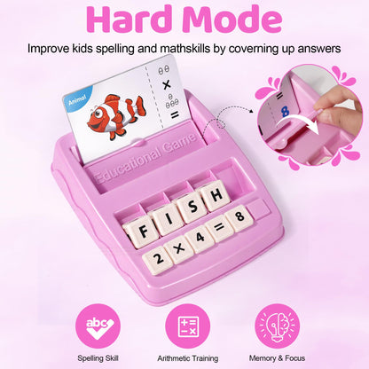 ACGROW Educational & Learning Toys for Kids, 3-8 Years Old Matching Games with Letter & Math Flash Cards, Christmas Birthday Gifts for Preschool Boys Girls Grandkids- Pink