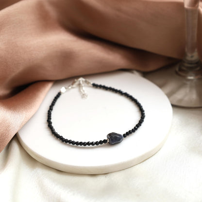 Gempires Blue Sapphire Beaded Bracelet With Raw Sapphire Crystal Jewelry September Birthstone Handmade Gifts Hypoallergenic 8 Inch Silver Plated Lightweight Gemstone Bracelets