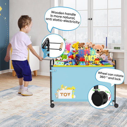 AIJIAMEIER 180L Kids Extra Large Toy Box with Wheels for Boys Girls, 31.5" x 15.7" x 23.2" Big Toy Chest with Handle, Toy Storage Organizer for Living Room Area, Stuffed Animals, Clothes(Blue, 1PC)