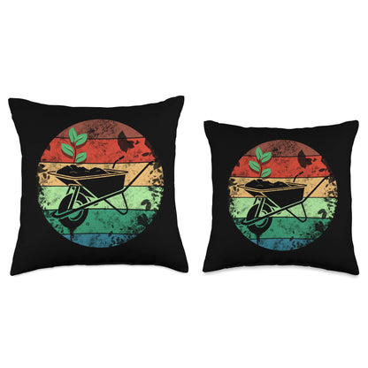 Gardener Retro Wheelbarrow for Hobby Gardener Farmers Throw Pillow