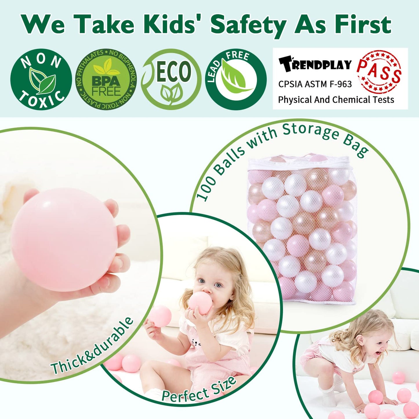 TRENDPLAY Plastic Balls for Ball Pits - Pack of 100 Hollow Balls- Safe and Exciting Playtime - Perfect for Toddler Baby Pools,Party,Festival Decoration, Pink+Pearl Brown