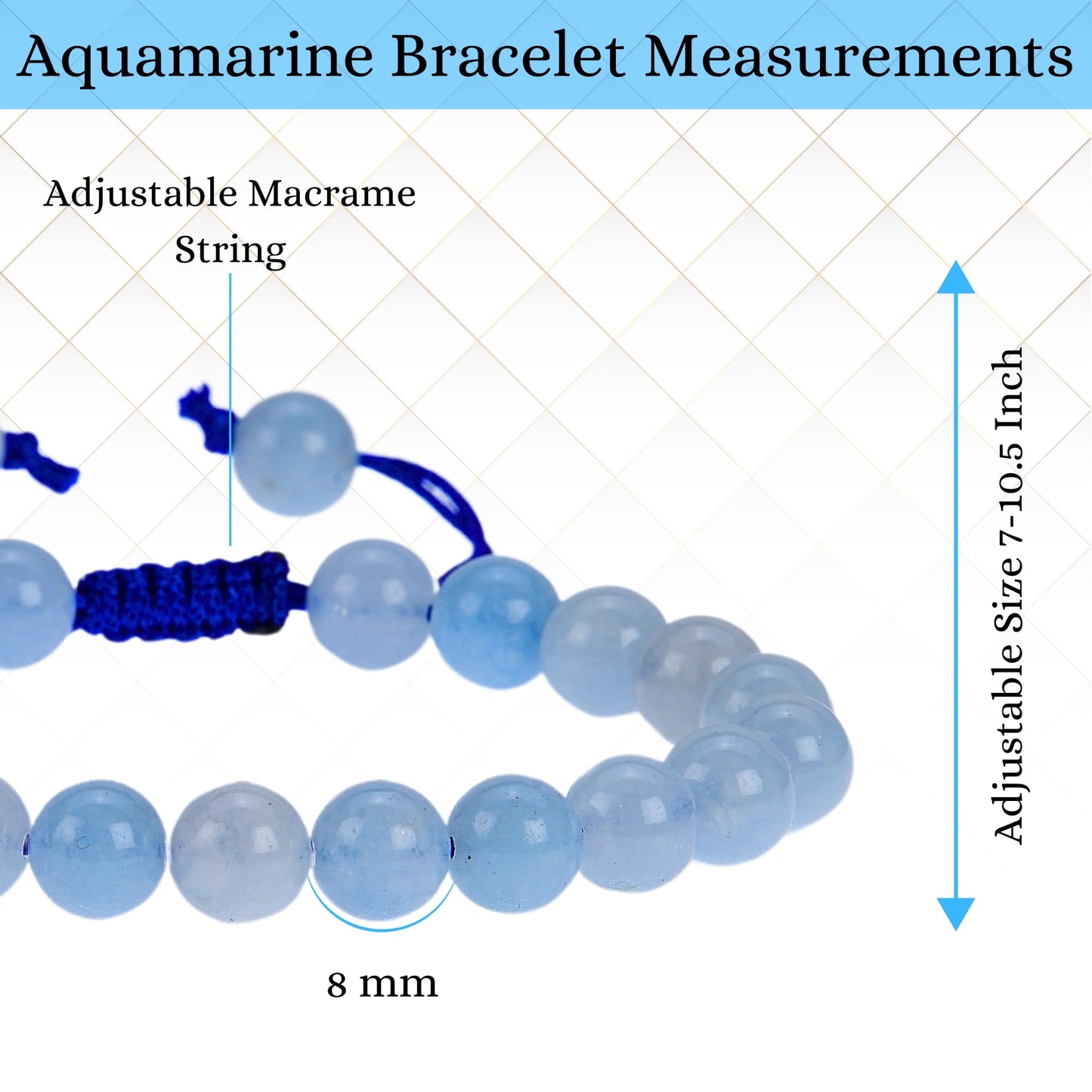 ANAYA AGATE Aquamarine Bracelet - Energy Protection Crystal Handmade Adjustable Bead Bracelet Perfect for Men, Women Christmas Gift - Gemstone Healing Stretch Bracelets Pulsera Para Hombre Mujer Stocking Stuffer