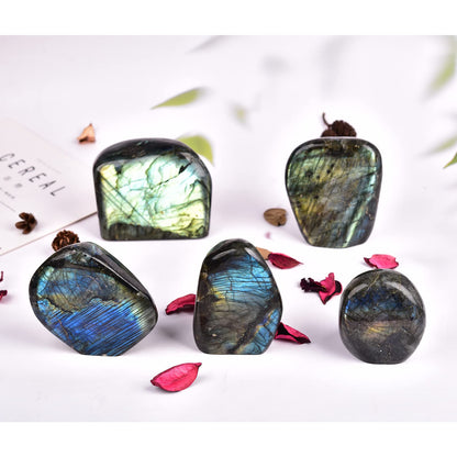 JIC Gem Class 1 Labradorite Palm Stone Crystal, Polished Healing Pocket Worry Stone for Anxiety Stress Relief 1.5-1.8lb
