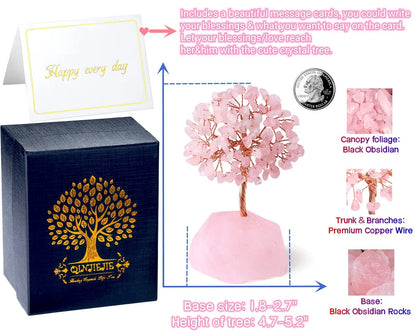 QINJIEJIE Rose Quartz Crystal Tree Healing Crystals Pink Desk Decor Gemstone Tree Natural Stones Base Copper Wire Attract Luck Money Trees Office Decor Energy Spiritual Meditation Gift